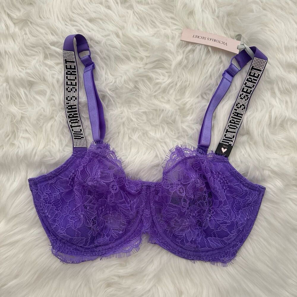 Victorias Secret Very Sexy Wicked Unlined Lace Shine Strap Balconette Bra 34DDD